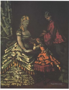 ポール・セザンヌ 2人の女性と1人の子供が描かれたインテリア Oil Paintings